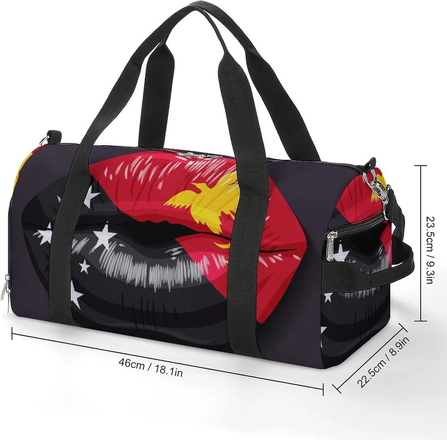 Papua New Guinea Flag Lips Duffel Bag for Men Women with Shoe Compartment Lightweight Gym Bag