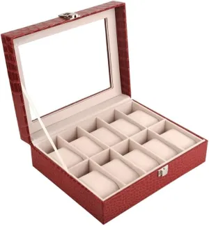 Pattern 10-bit Watch Box PU Leather Transparent Cover Storage Box Jewelry Box