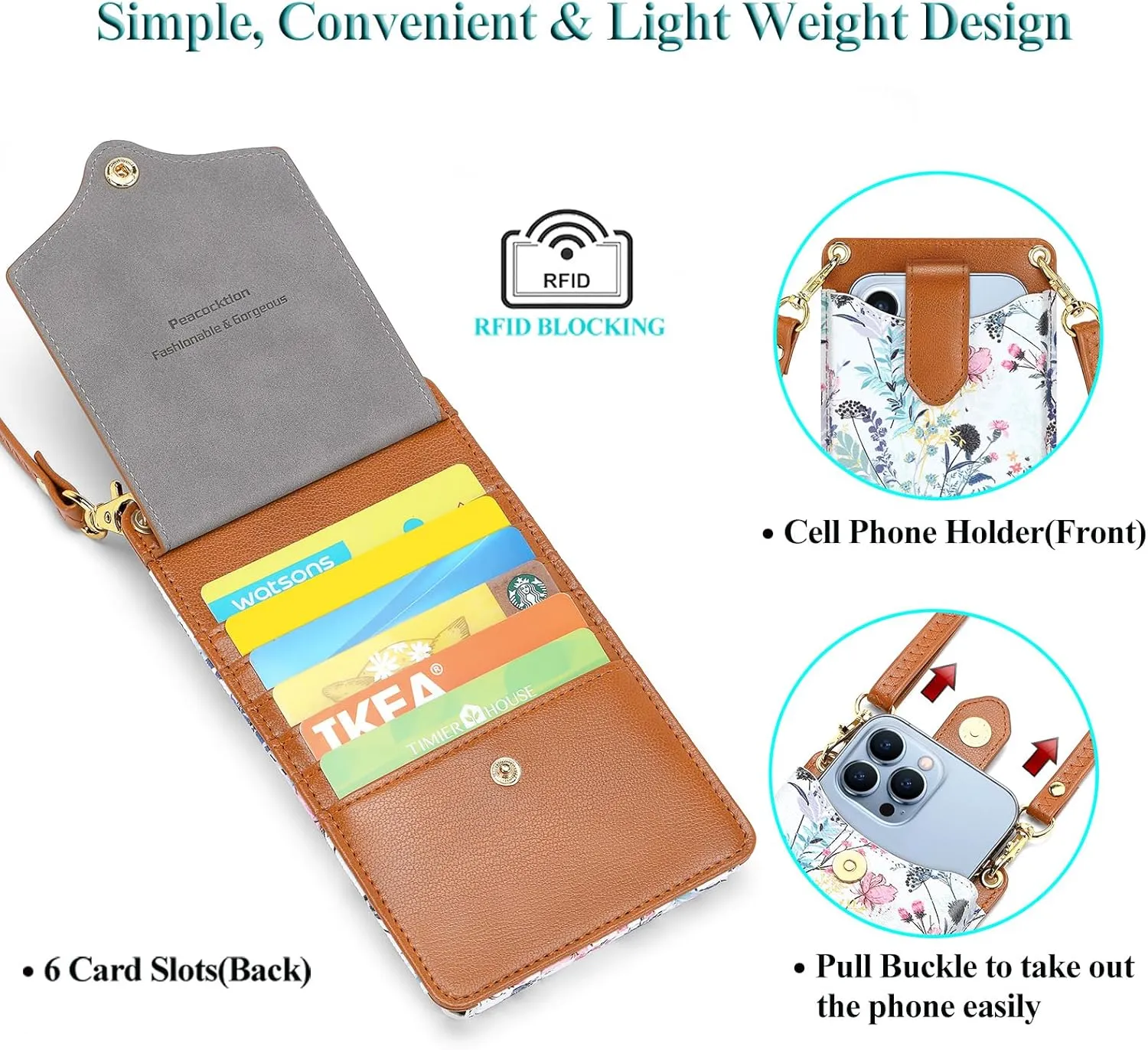 Peacocktion Small Crossbody Cell Phone Purse for Women, Lightweight Mini Small Crossbody Bags for Women with Card Slots