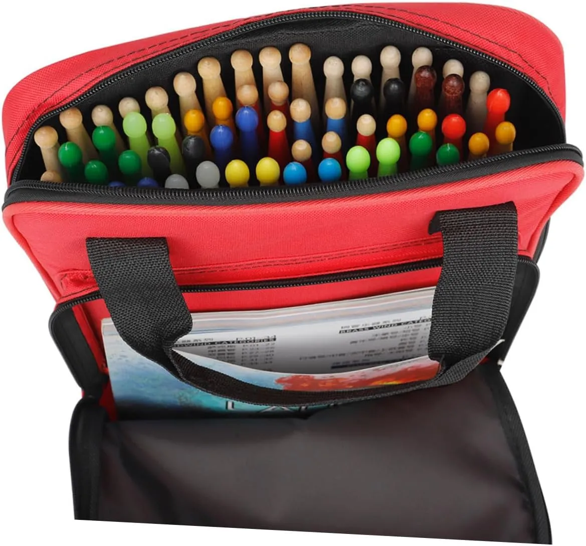 Percussion Stick Bags Music Sheet Bag Drumstick Storage Pouch Drumstick Holder Mallets Organizer Pouch Red for Beginners and Professionals