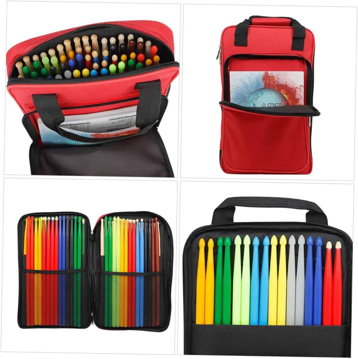 Percussion Stick Bags Music Sheet Bag Drumstick Storage Pouch Drumstick Holder Mallets Organizer Pouch Red for Beginners and Professionals