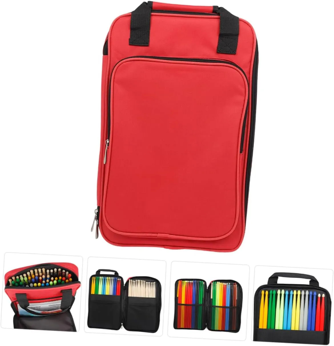 Percussion Stick Bags Music Sheet Bag Drumstick Storage Pouch Drumstick Holder Mallets Organizer Pouch Red for Beginners and Professionals