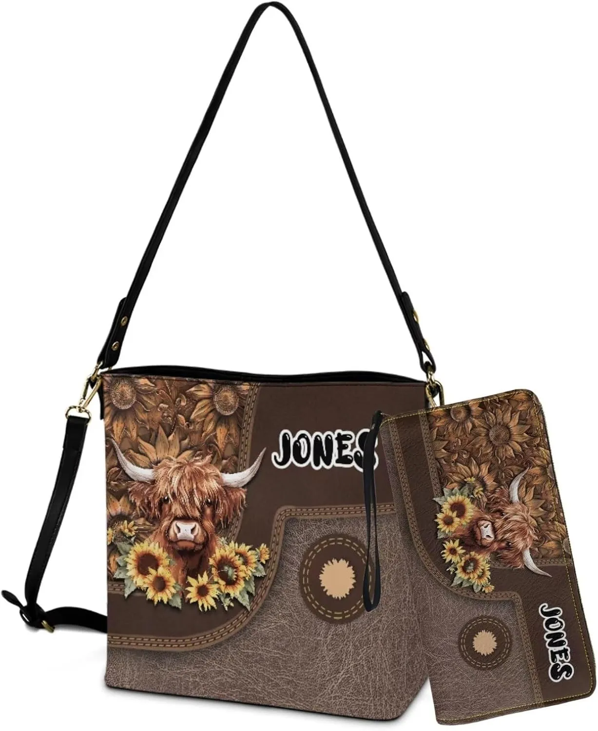 Personalized Crossbody Bag Set for Women, Customized Tote Bags for Women with Name with PU Custom Name Wallet