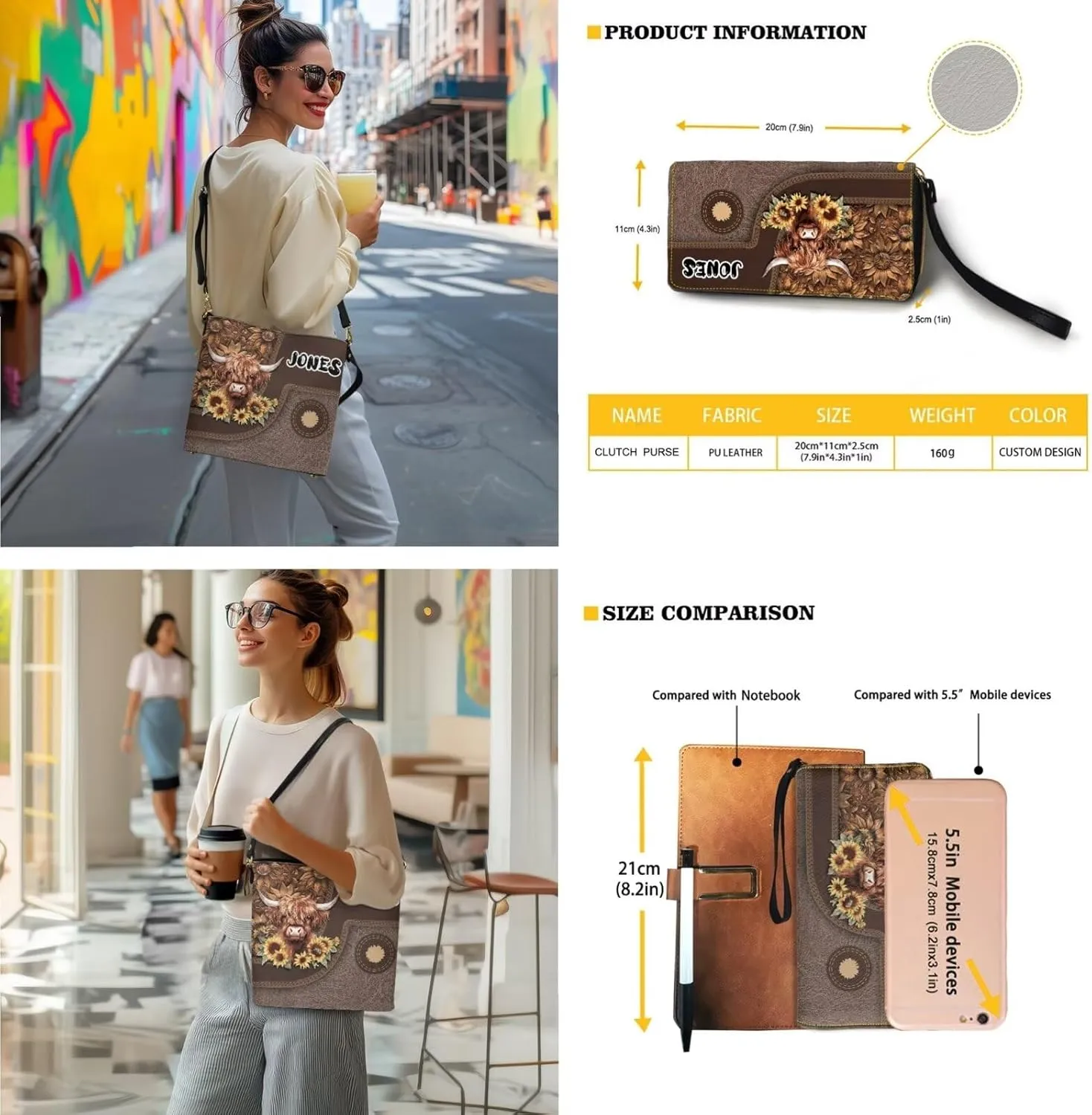 Personalized Crossbody Bag Set for Women, Customized Tote Bags for Women with Name with PU Custom Name Wallet