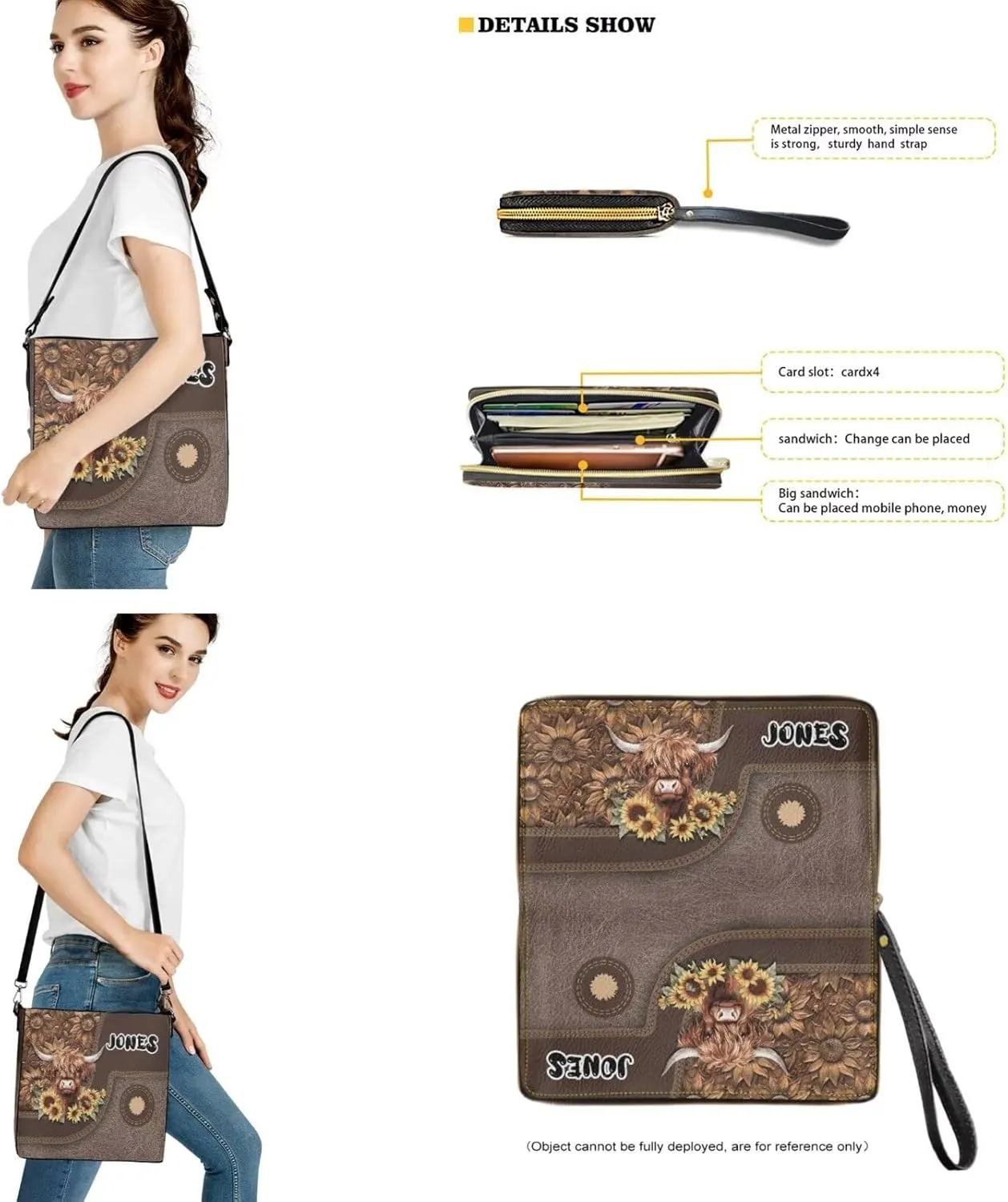 Personalized Crossbody Bag Set for Women, Customized Tote Bags for Women with Name with PU Custom Name Wallet