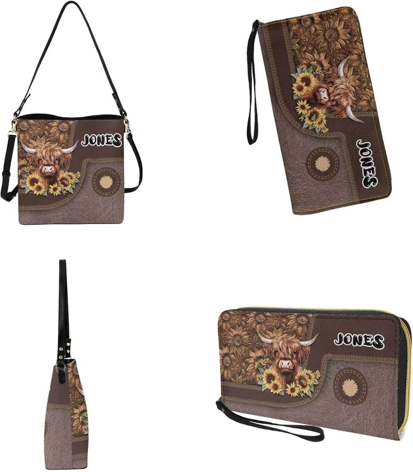 Personalized Crossbody Bag Set for Women, Customized Tote Bags for Women with Name with PU Custom Name Wallet