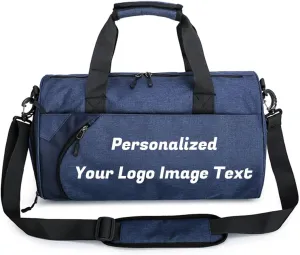 Personalized Duffle Bag for Women Men with Shoes Compartment Dry and Wet Space Individual Custom Gym Bags with Picture Text (Blue, Large)