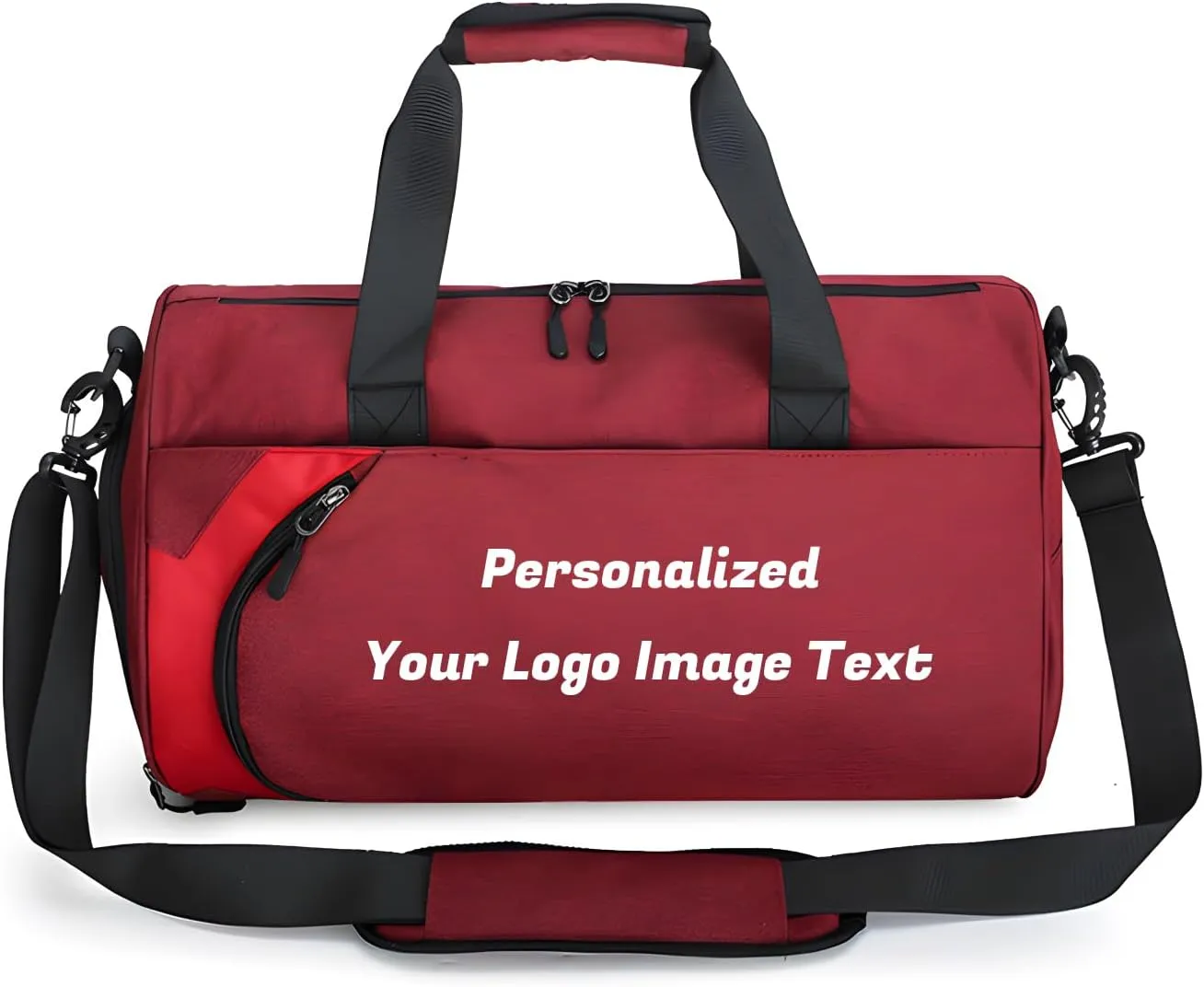 Personalized Duffle Bag for Women Men with Shoes Compartment Dry and Wet Space Individual Custom Gym Bags with Picture Text (Red, Medium)
