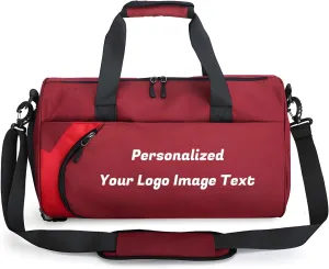 Personalized Duffle Bag for Women Men with Shoes Compartment Dry and Wet Space Individual Custom Gym Bags with Picture Text (Red, Medium)