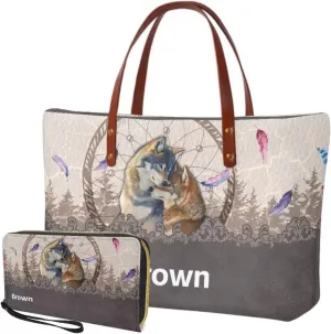 Personalized Handbag with Leather Wallet Set for Women, Custom Name Purse Set Large Top Handle Purse with Wallet