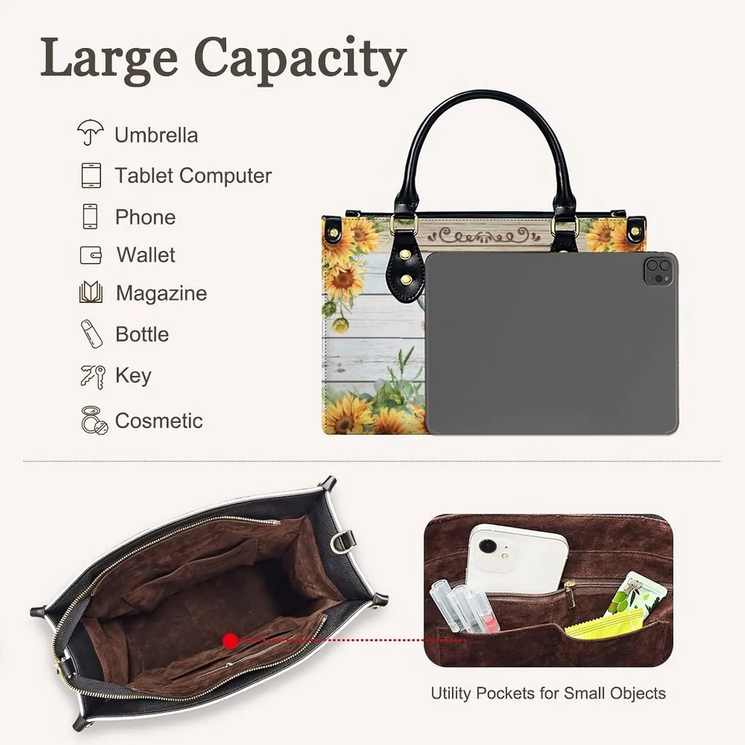 Personalized Leather Handbag for Women, Highland Cow Tote Bag, Casual Sunflower Crossbody Top-Handle Bag, Gifts for Women