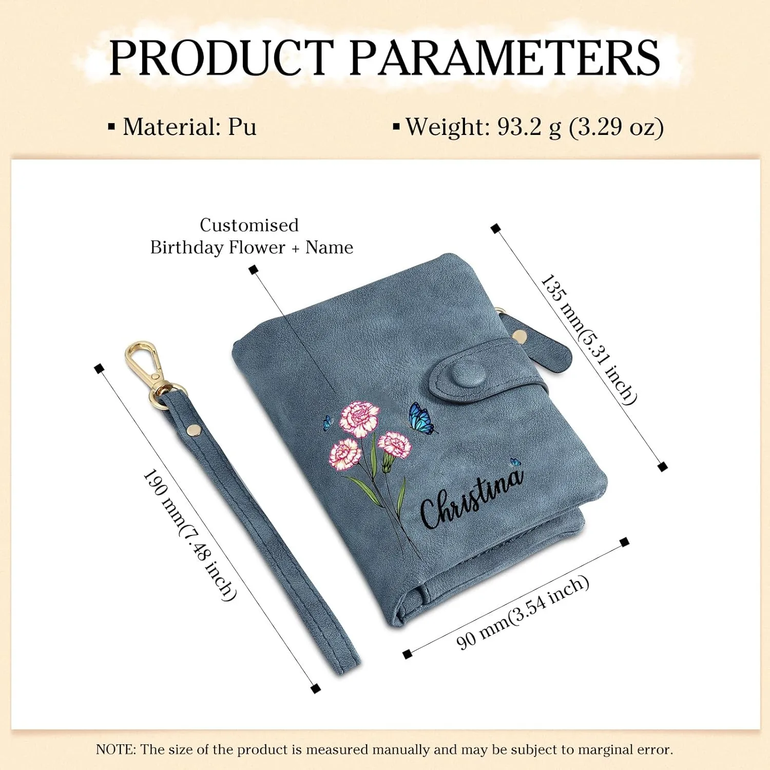 Personalized Wallet Women Small with Birth Flower and Name: Custom Bi-fold Women's Wallets - Ladies Minimalist Wallet for Women Teen Girls Gift (Dark Blue, Birth Flower Name Photo)