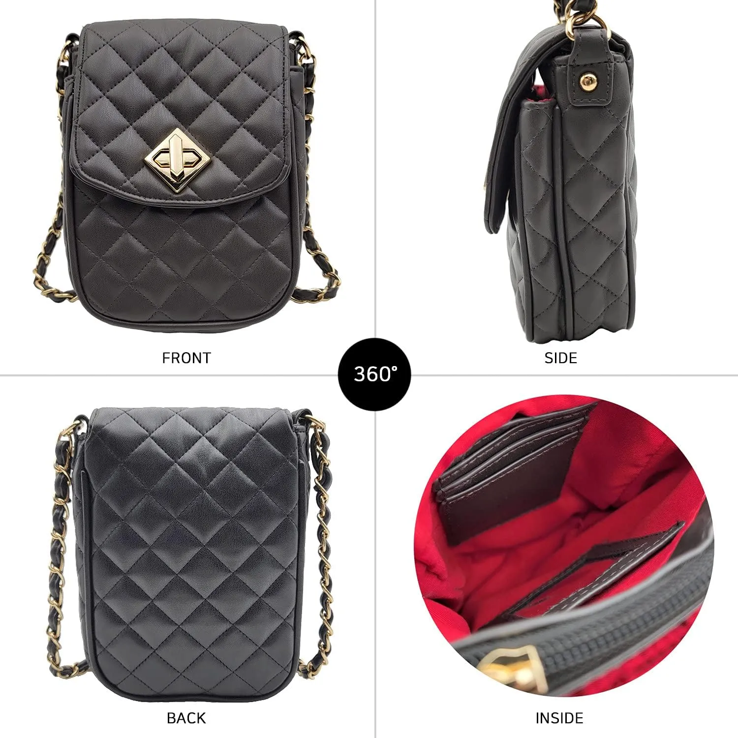 Phone Crossbody Bags for Women Small Vegan Leather Mini Shoulder Wallet Card Quilted Purse
