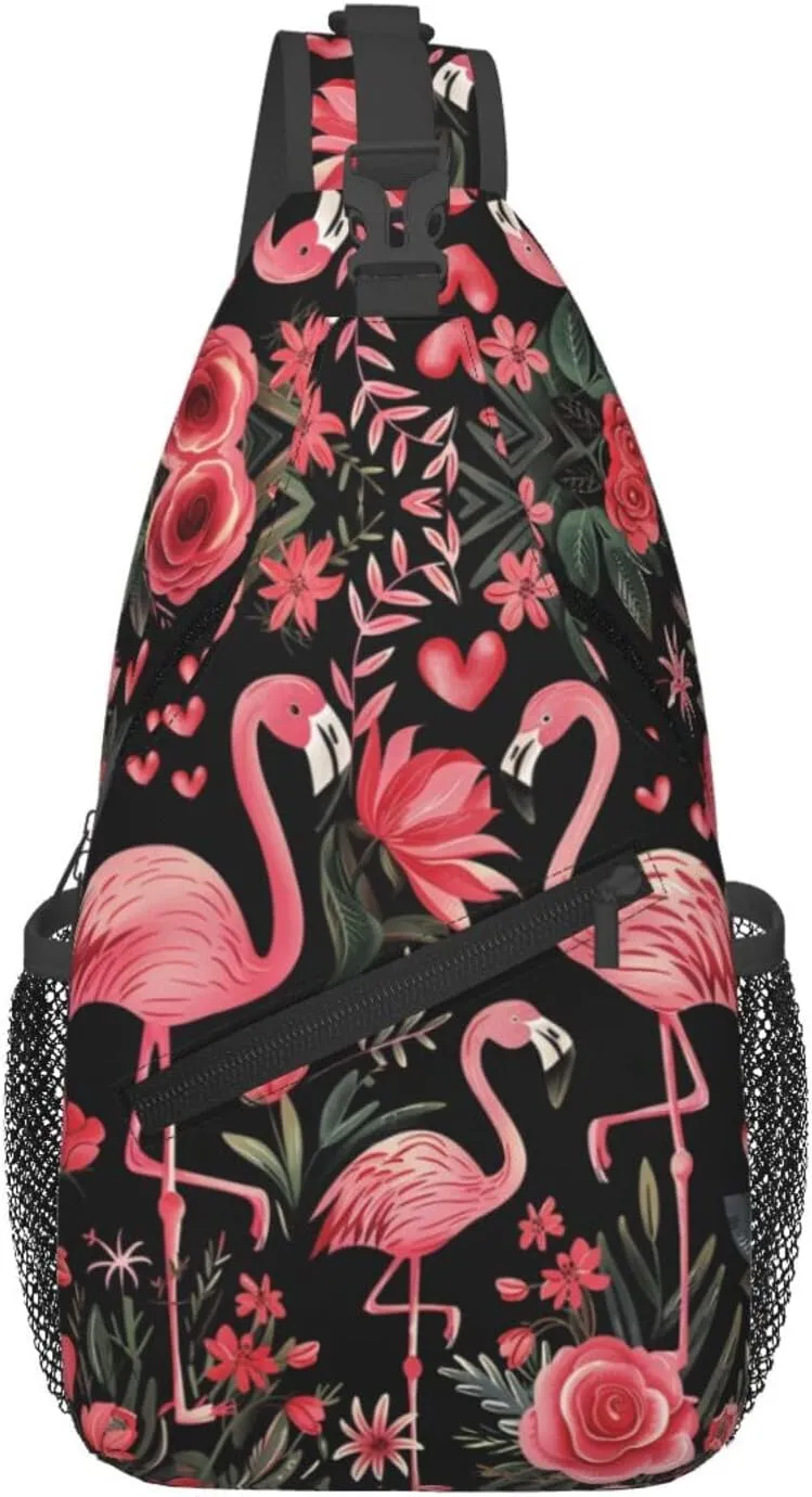 Pink Flamingos Sling Backpack Hiking Backpack Crossbody Bag Sports Lightweight And Durable Chest Bag Shoulder Bag For Women Men
