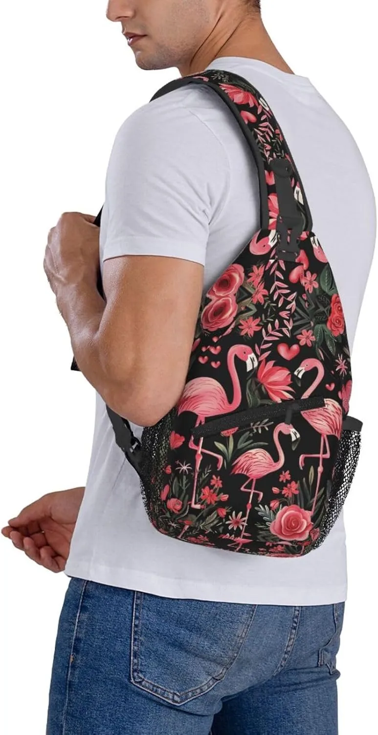 Pink Flamingos Sling Backpack Hiking Backpack Crossbody Bag Sports Lightweight And Durable Chest Bag Shoulder Bag For Women Men