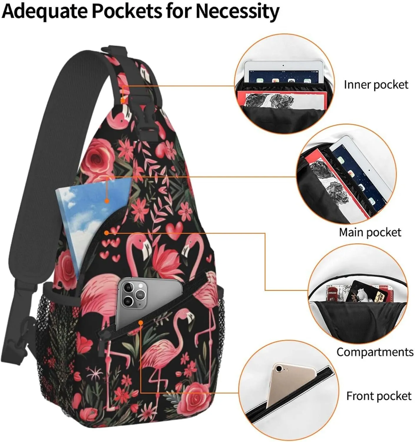 Pink Flamingos Sling Backpack Hiking Backpack Crossbody Bag Sports Lightweight And Durable Chest Bag Shoulder Bag For Women Men