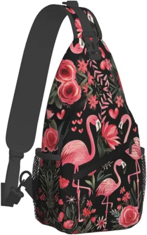 Pink Flamingos Sling Backpack Hiking Backpack Crossbody Bag Sports Lightweight And Durable Chest Bag Shoulder Bag For Women Men