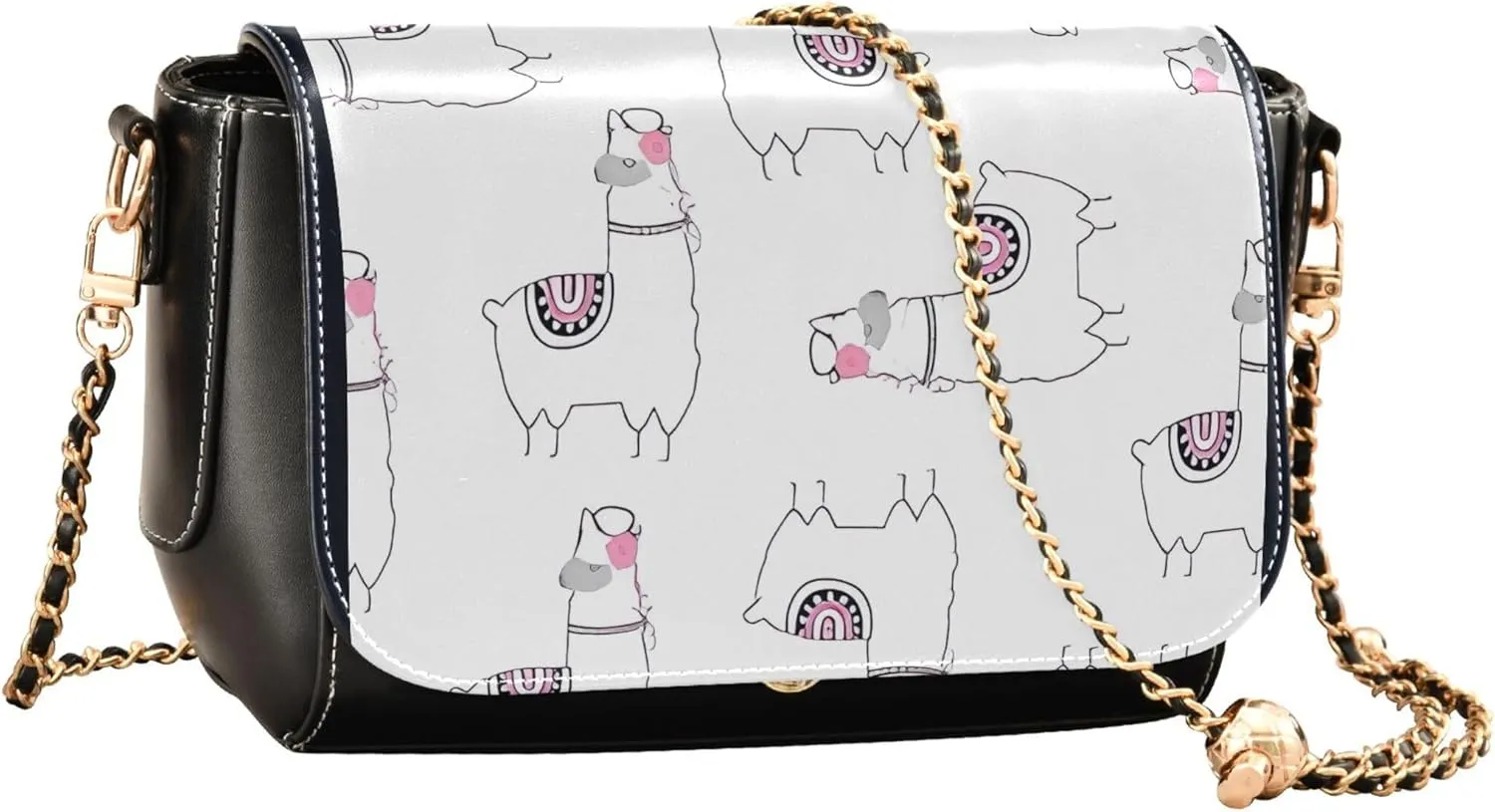 Pink Horse Heart Crossbody Bags for Women Pattern Leather Shoulder Bags Wallet Handbag with Chain Strap