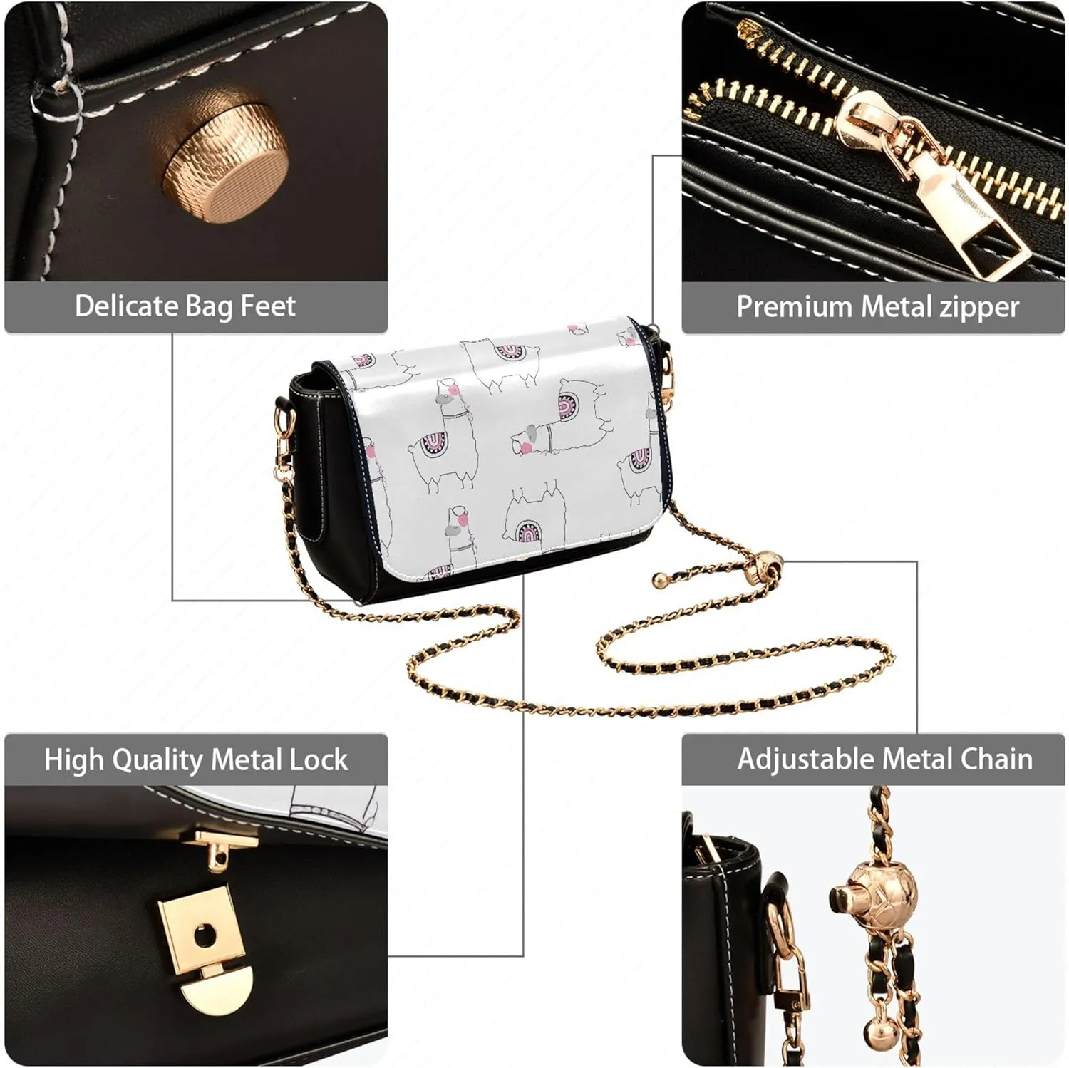 Pink Horse Heart Crossbody Bags for Women Pattern Leather Shoulder Bags Wallet Handbag with Chain Strap
