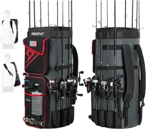 Piscifun Fishing Rod Bag Holds 8 Rods & Reels, 70L Large Storage Fishing Rod Case, Foldable Fishing Pole Bag for Carrying Fishing Gear and Equipment, Portable Fishing Rod Storage Bag, Red