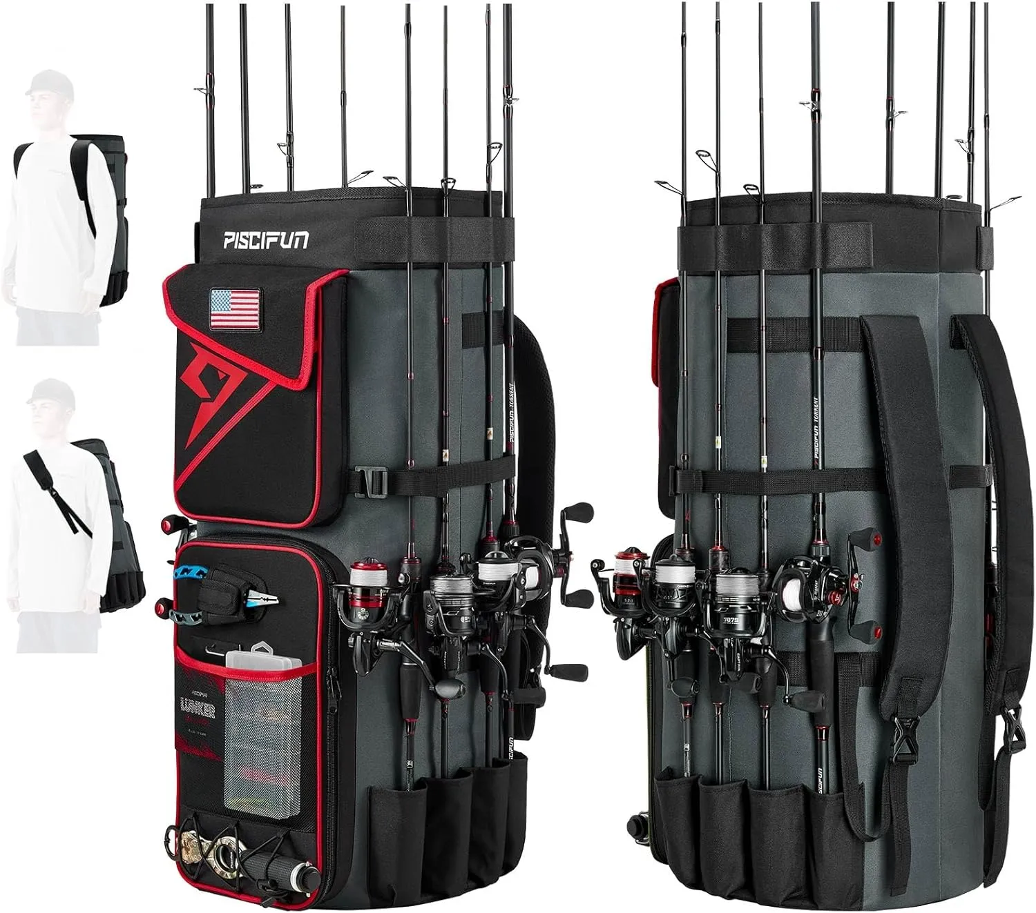 Piscifun Fishing Rod Bag Holds 8 Rods & Reels, 70L Large Storage Fishing Rod Case, Foldable Fishing Pole Bag for Carrying Fishing Gear and Equipment, Portable Fishing Rod Storage Bag, Red