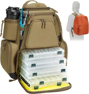 Piscifun Fishing Tackle Backpack Large Waterproof Tackle Bag Storage with 4 Tackle Boxes (Khaki, Black and Camouflage)