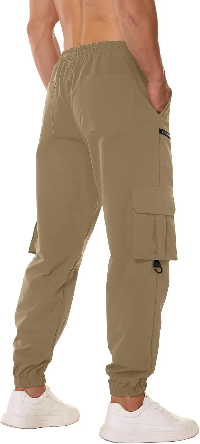 PLEPAN Men's Casual Cargo Pants Elastic Waist Drawstring Joggers Pants Tapered Sweatpants for Men Multi Pockets