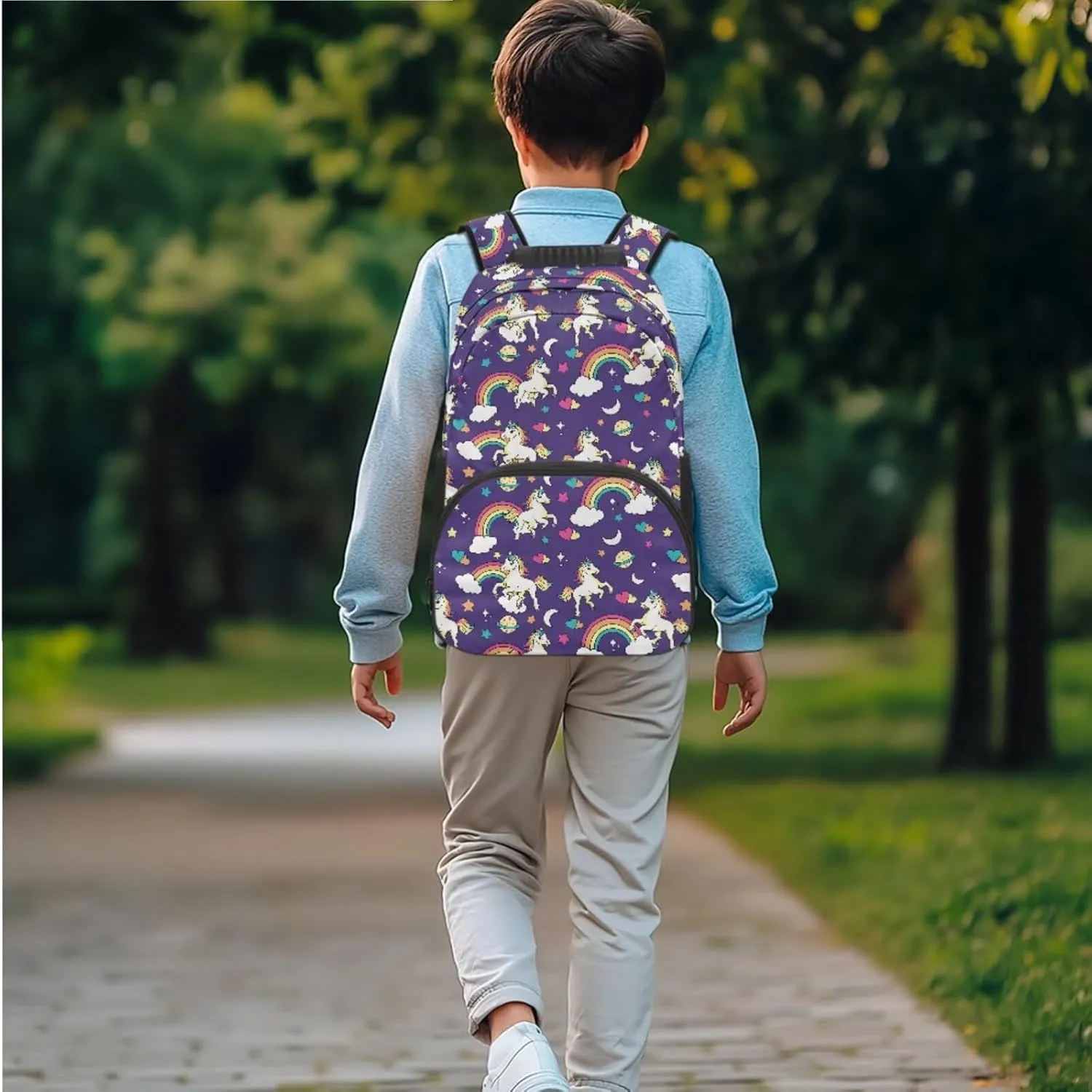 Pony Laptop Backpack Set Rainbow Large Capacity Schoolbag Travel Luggage Daypack with Lunch Bag and Pencil Case Preschool Kindergarten Elementary