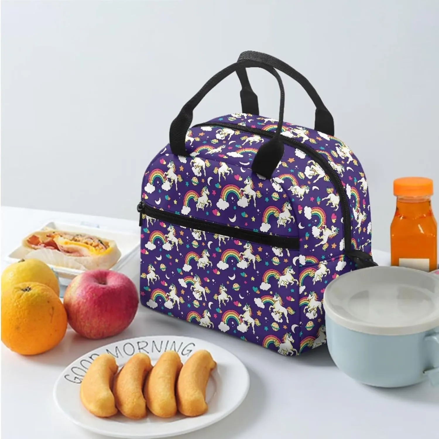 Pony Laptop Backpack Set Rainbow Large Capacity Schoolbag Travel Luggage Daypack with Lunch Bag and Pencil Case Preschool Kindergarten Elementary