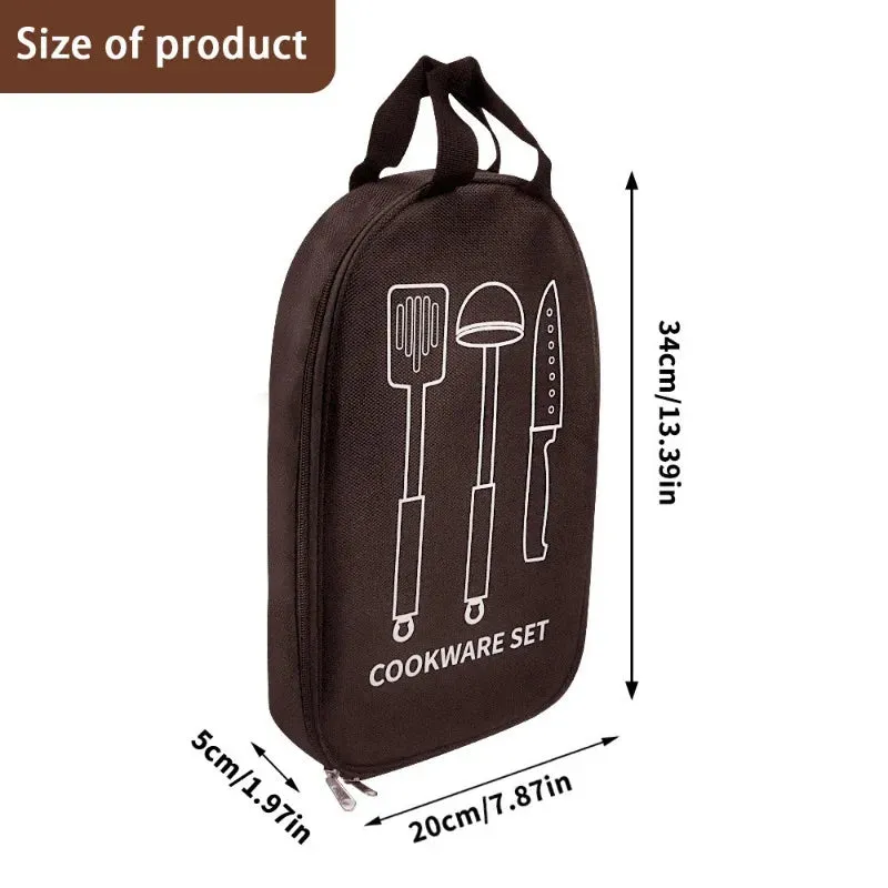 Portable Bbq Camping Utensil Bag Multi Compartment Storage For Knives Forks And Cooking Tools
