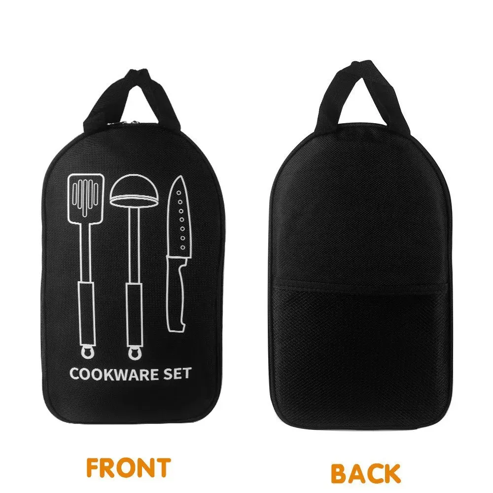 Portable Bbq Camping Utensil Bag Multi Compartment Storage For Knives Forks And Cooking Tools