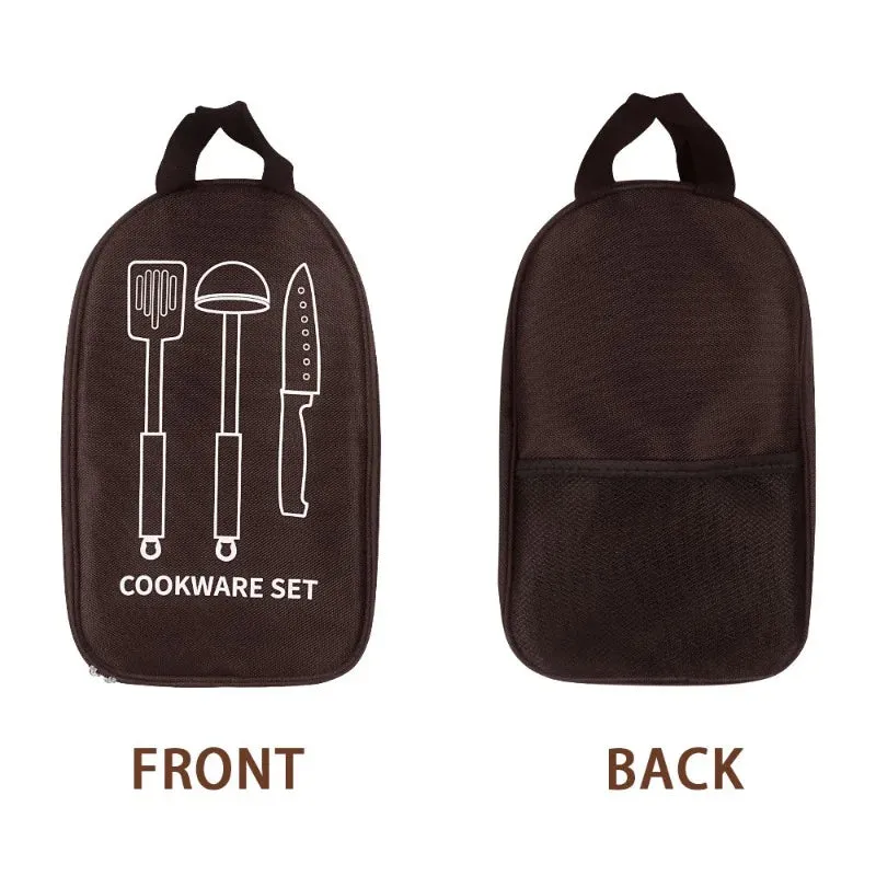 Portable Bbq Camping Utensil Bag Multi Compartment Storage For Knives Forks And Cooking Tools