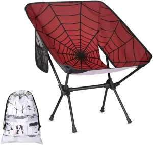 Portable Camping Chair, Folding Chairs for Outside, Red Spiders Web Lightweight Backpacking Chair, Outdoor Collapsible Beach Chairs for Adults Fishing Lawn, Picnic, Travel, Hiking