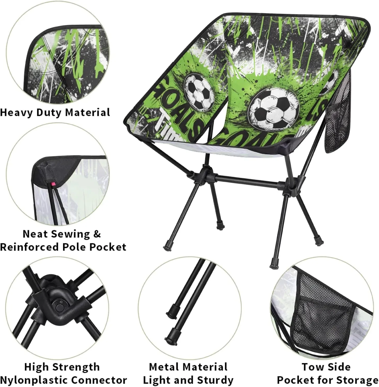 Portable Camping Chair, Folding Chairs for Outside, Sports Soccer Lightweight Backpacking Chair, Outdoor Collapsible Beach Chairs for Adults Fishing Lawn, Picnic, Travel, Hiking