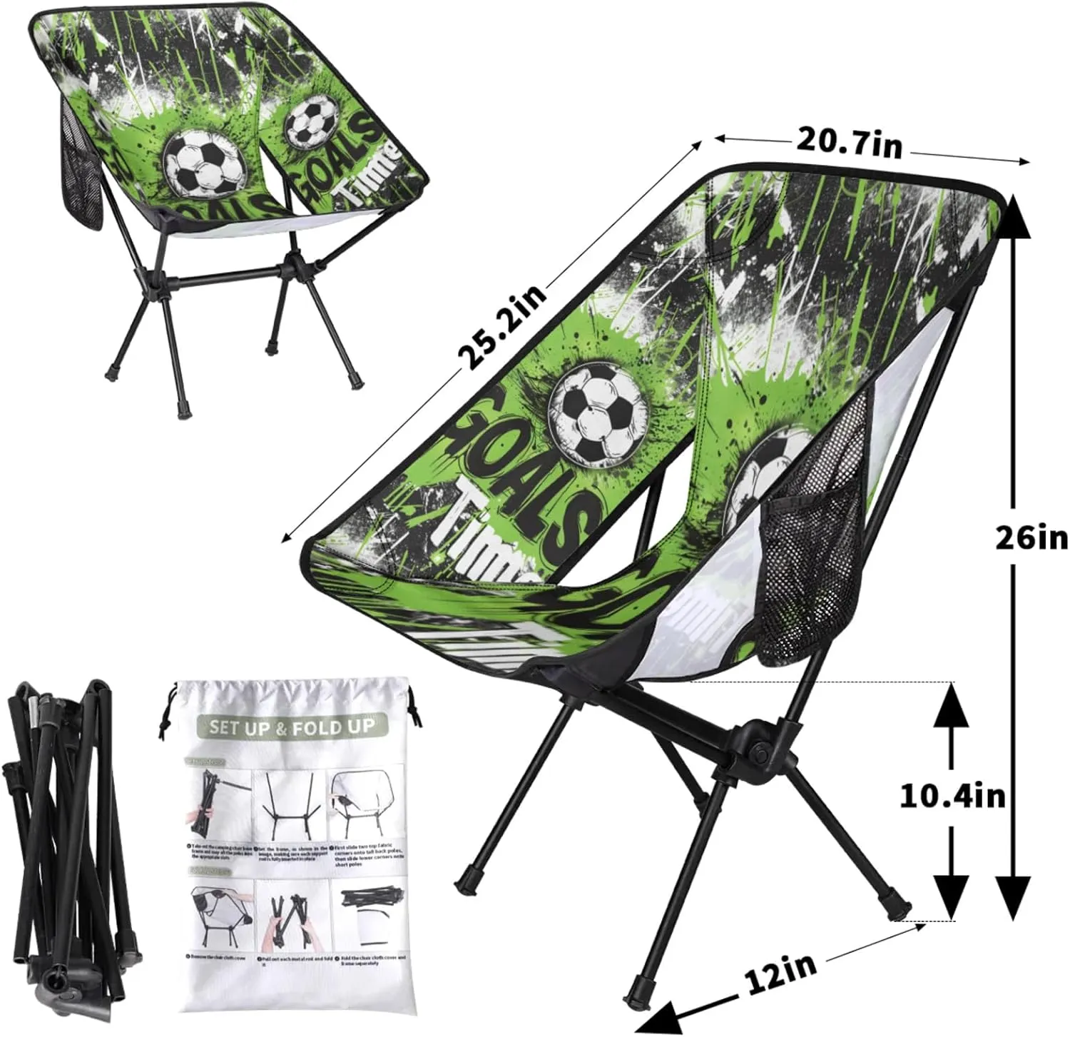 Portable Camping Chair, Folding Chairs for Outside, Sports Soccer Lightweight Backpacking Chair, Outdoor Collapsible Beach Chairs for Adults Fishing Lawn, Picnic, Travel, Hiking