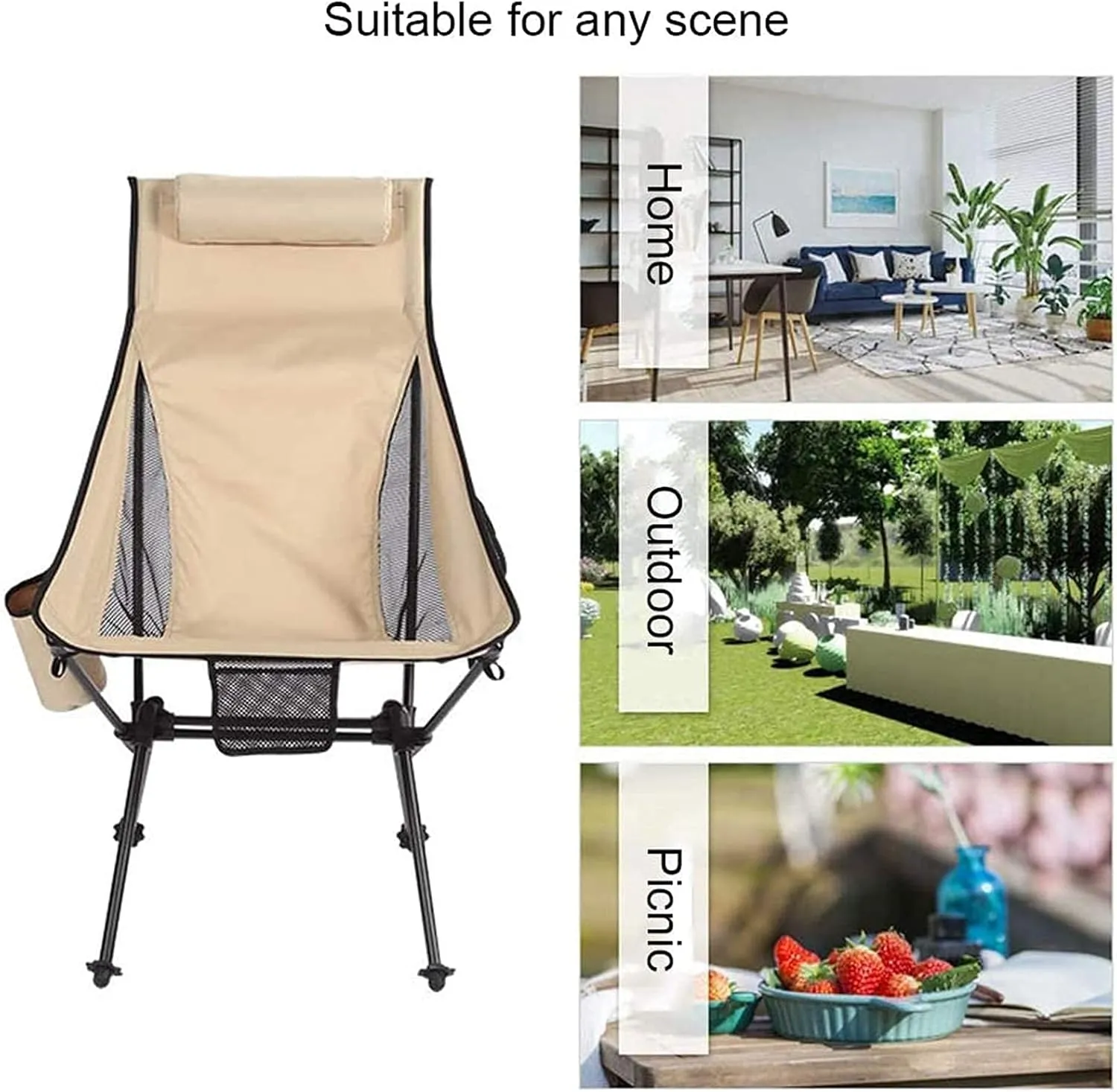 Portable Camping Chair Folding Ultra Light Aluminum Alloy Folding Chair Portable Fishing Chair Outdoor Leisure Recliner Beach Chair Bearing Capacity up to 150Kg,Blue, Beige