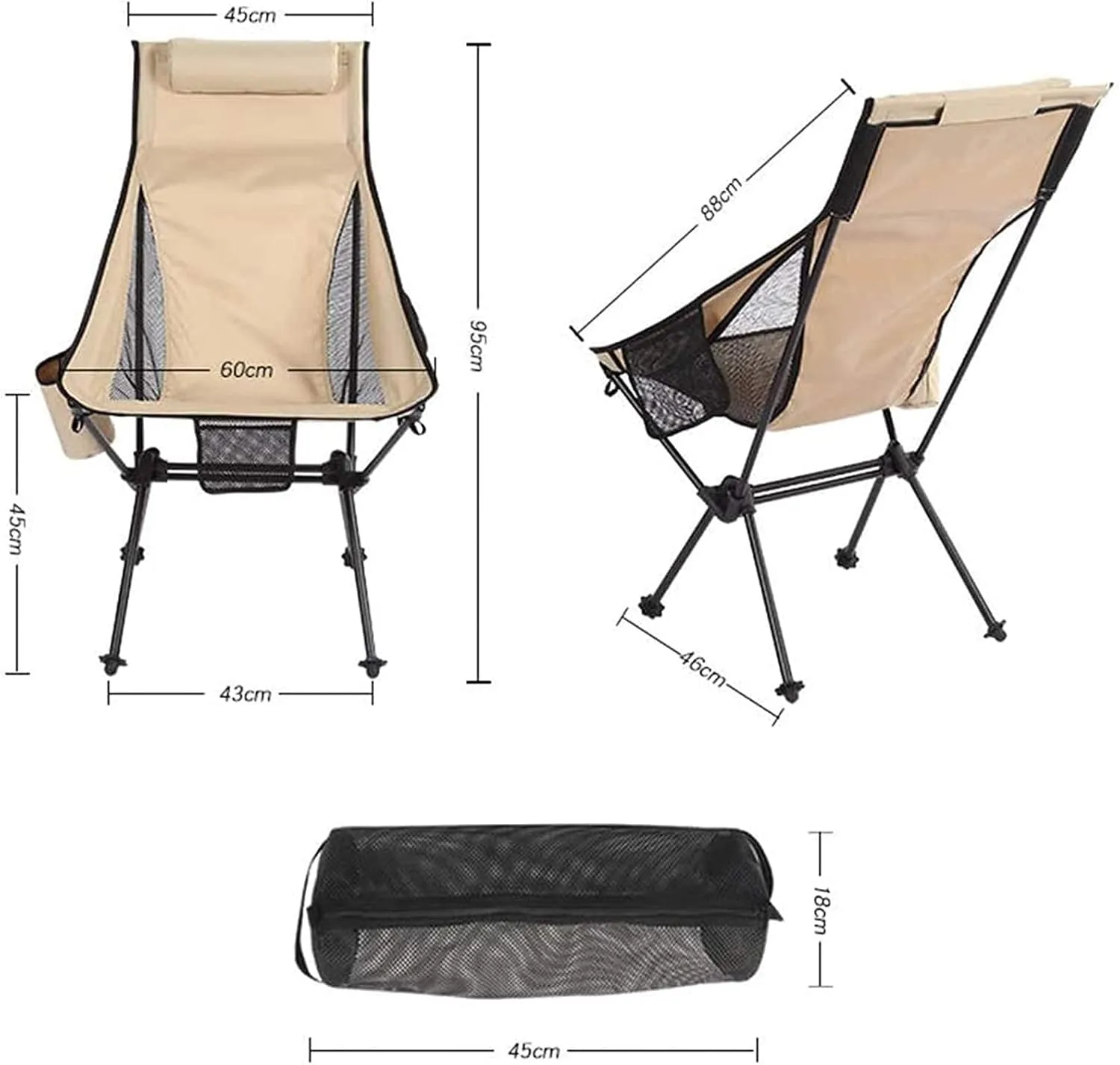 Portable Camping Chair Folding Ultra Light Aluminum Alloy Folding Chair Portable Fishing Chair Outdoor Leisure Recliner Beach Chair Bearing Capacity up to 150Kg,Blue, Beige