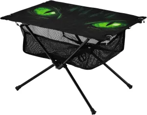 Portable Camping Table Foldable with Mesh Storage Lightweight Compact Camp Tent Side Table for Outside,Camping,Hiking,Tailgating,Dragon's Green Eyes
