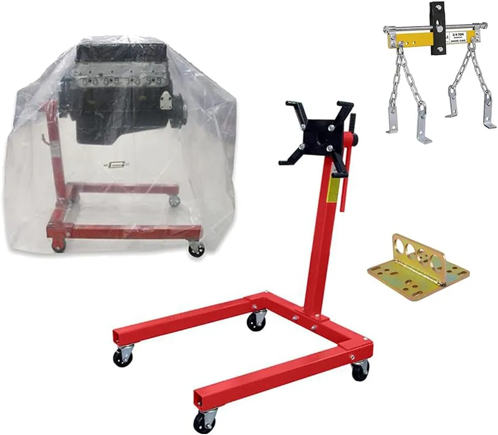 Portable Steel Rotating Engine Stand Hoist Kit (1,500 lb Capacity), Includes Bag/Lift Plate/Leveler