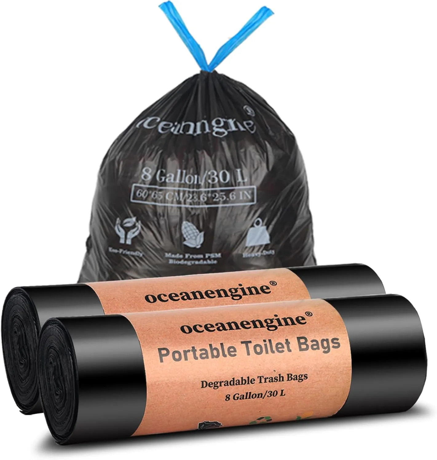 Portable Toilet Bags with Drawstrings, 100% Compostable 8 Gallon Camping Bucket Toilet Bags, Biodegradable Camp Toilet Waste Bags, Camping Potty Bags for Portable Toilet