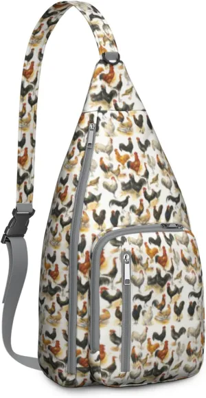 Poultry Roosters Seamless Pattern Crossbody Bag Daypack for Women Men Lightweight Waterproof Sling Bag Backpack Hiking Cycling