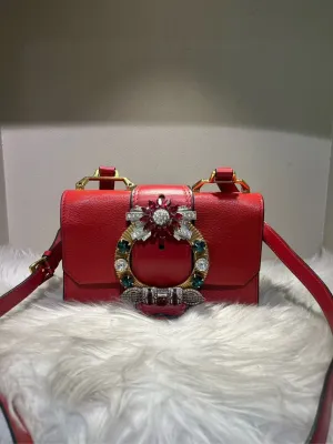 Pre-loved MIU MIU Embellished Red Leather Crossbody Bag