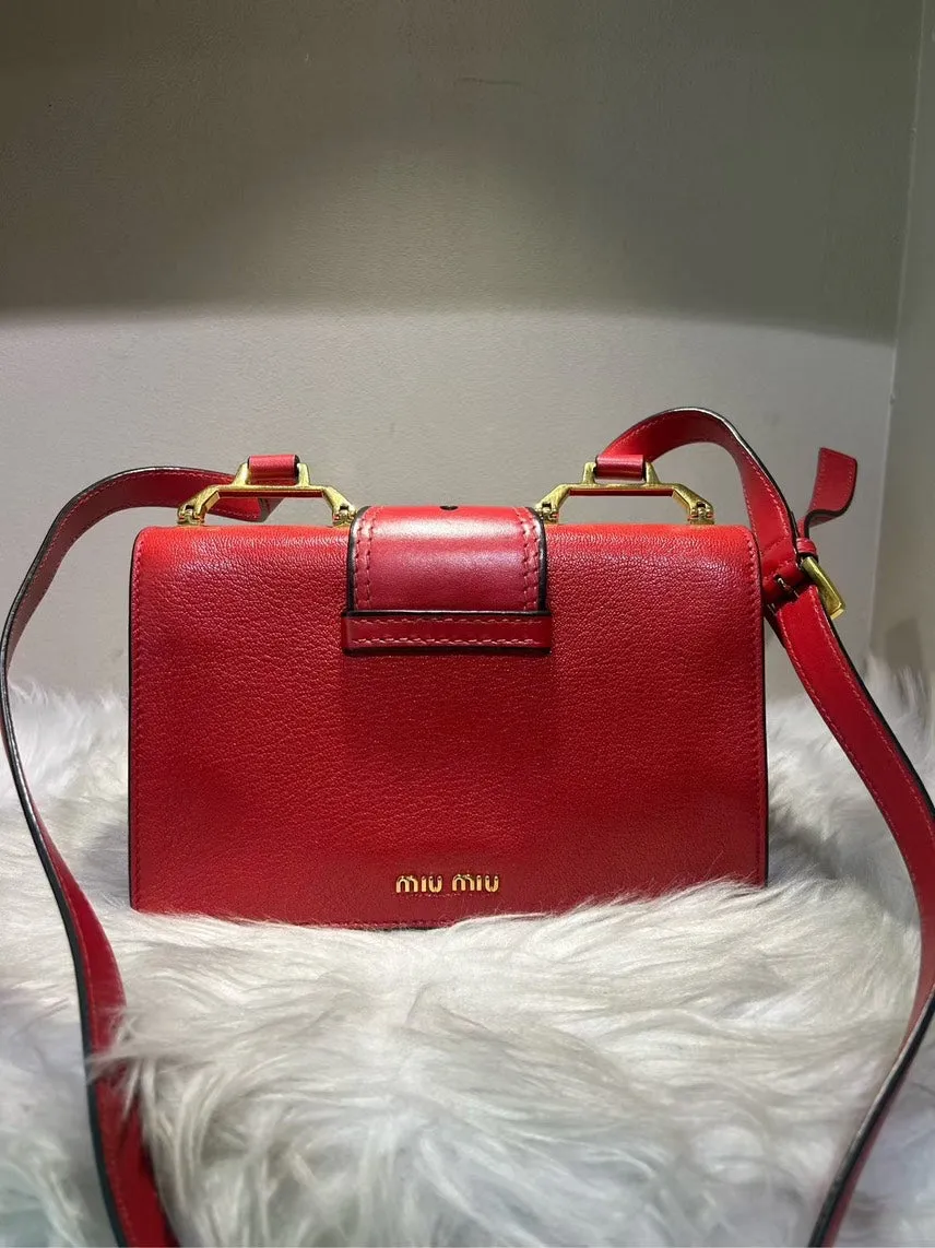 Pre-loved MIU MIU Embellished Red Leather Crossbody Bag