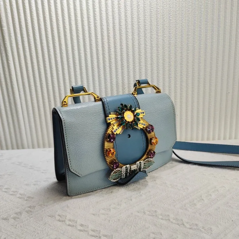 Preloved Miu Miu Embellished Blue Crossbody Bag