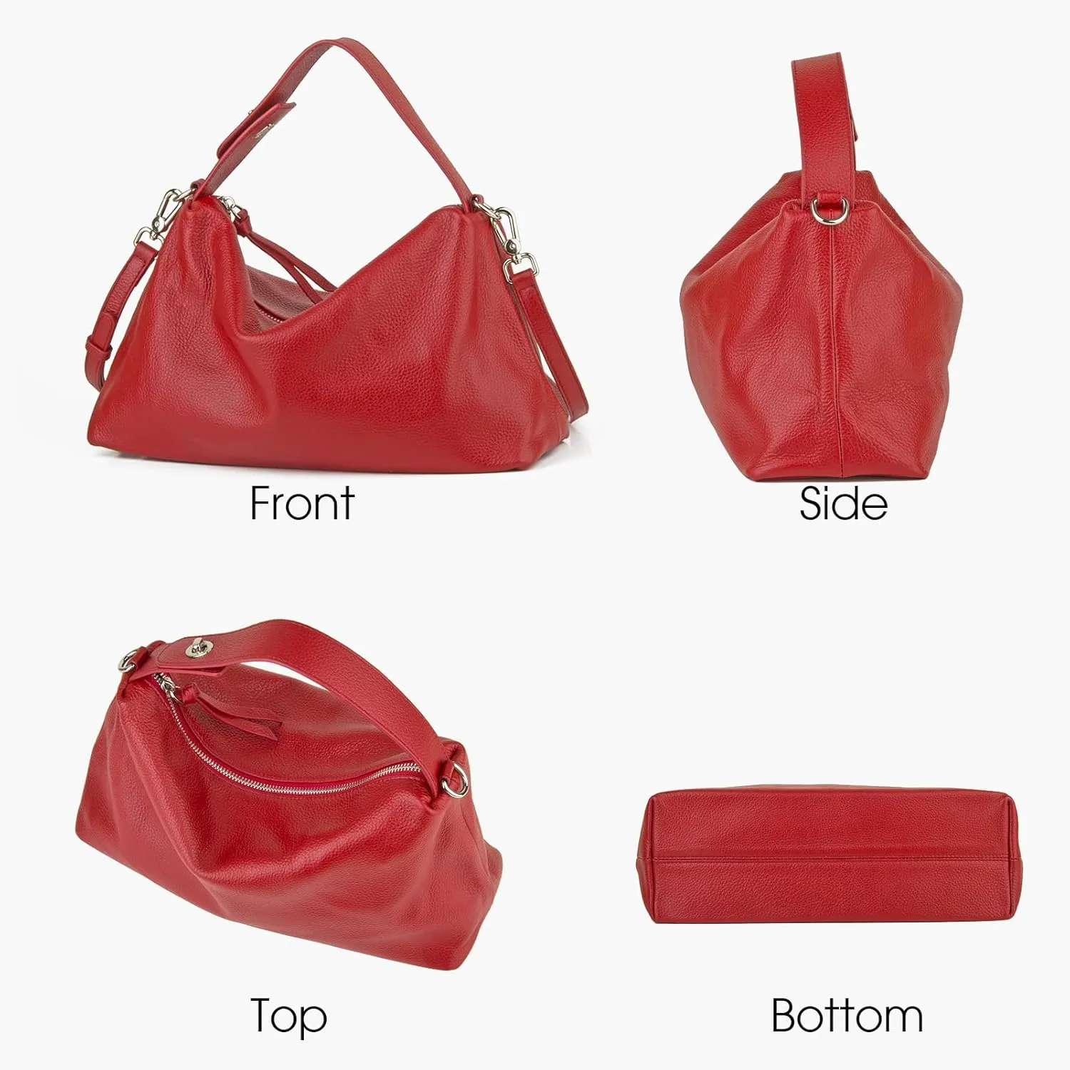 Premium Full-Grained Leather Crossbody Bags for Women, Slouchy Shoulder Bag with Adjustable Strap and Tote Handbag