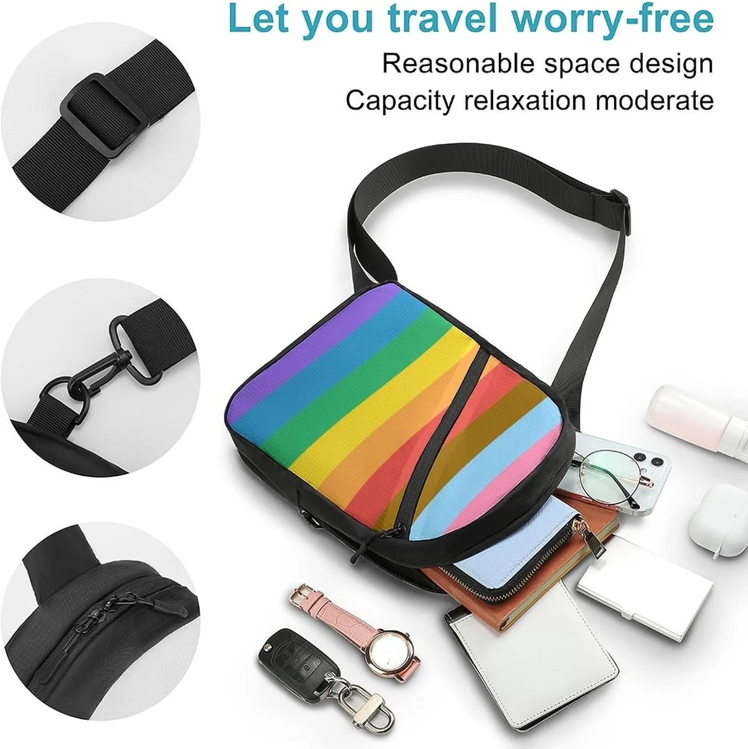 Progress Flag Rainbow Colours Folding Chest Bag with Multiple Pockets Lightweight And Durable Design