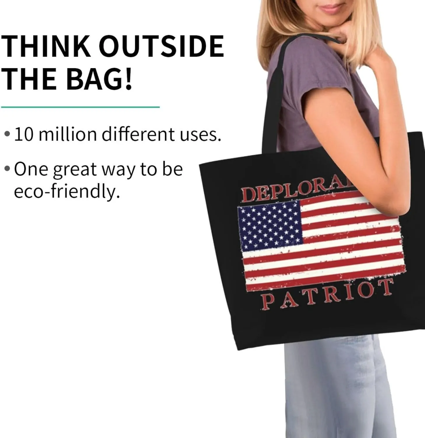 Proud Deplorable Patriot American Flag Women'S Lightweight Canvas Handbag Waterproof Reusable Shopping Bag