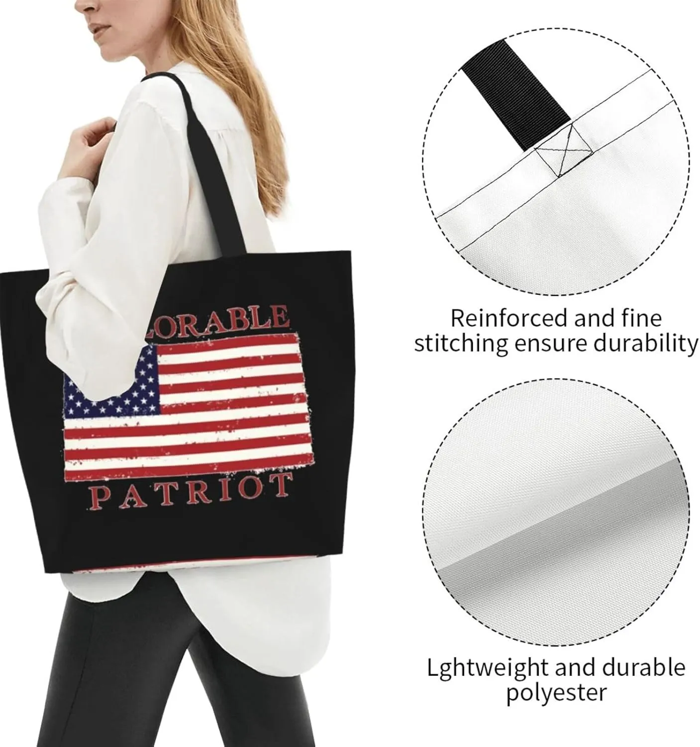 Proud Deplorable Patriot American Flag Women'S Lightweight Canvas Handbag Waterproof Reusable Shopping Bag