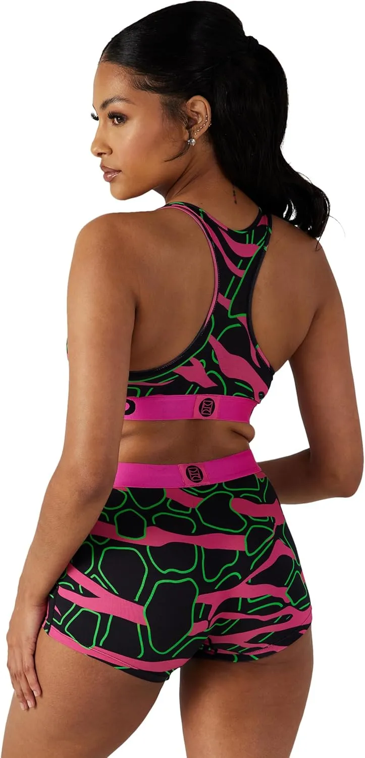 PSD Women's Animal Print Sports Bra - Racerback Sports Bras for Women with Breathable Microfiber Fabric