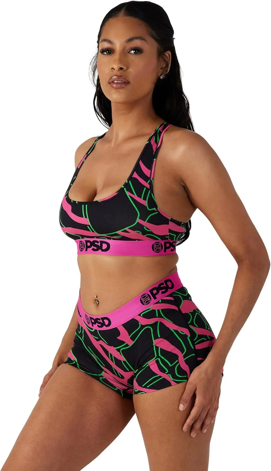 PSD Women's Animal Print Sports Bra - Racerback Sports Bras for Women with Breathable Microfiber Fabric